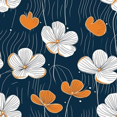 decorative seamless tileable flower pattern, repeating background, tileable wall print, floral, drawing, generative AI