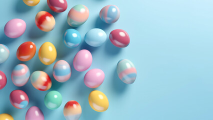 Top view of Easter eggs on a pastel background. Ai generative.