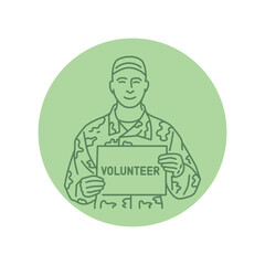 Soldier volunteer black line icon.