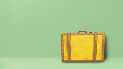 a leather yellow suitcase at geen back