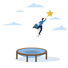 Reach for success, advantage of business tools to achieve goals or targets, career advancement or development, growth and achievement concept, business man getting up. flat vector illustration.