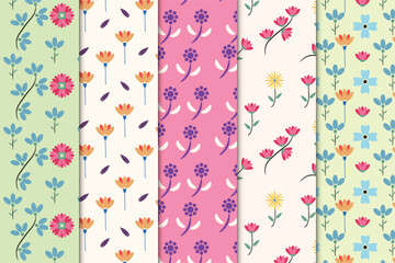 Minimal pattern vector with flowers and leaves. Seamless flower pattern design for fabric prints, wallpapers, and book covers. Creative floral pattern decoration on green, dark, and white backgrounds.