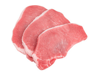 A tasty fresh cut pork loin steak on a white background.