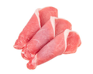 A tasty fresh cut pork loin steak on a white background.