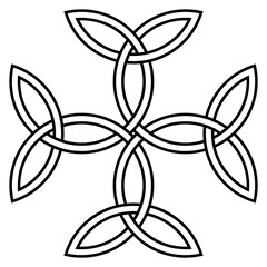 Karolingisches Kreuz in Schwarz. Isolierter Hintergrund.
Abstrakte mittelalterliche Illustration eines keltischen Symbols.
Keltisches Symbol das Einheit, Gleichgewicht und Gott symbolisiert.