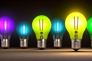 Generative AI image of a captivating cluster of blue and green light bulbs, evoking a serene and tranquil atmosphere, resembling the beauty of nature's soothing hues.