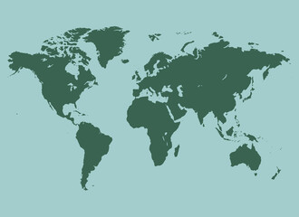 Minimalist World Map. Green colors. Simple background art. Map illustration