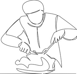 man cutting turkey thanksgiving day