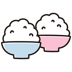 太い線で描かれたカットイラスト / 夫婦茶碗によそわれたごはん