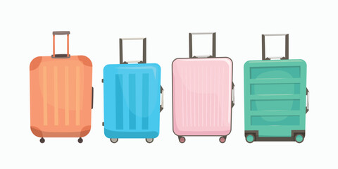 modern colorful suitcases in set on white