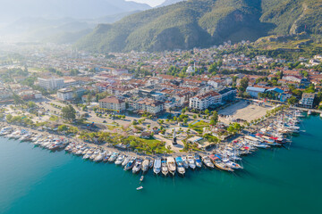 Fototapeta na wymiar Resort town Fethiye in Turkey on Aegean sea, aerial view