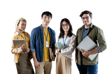 Portrait of creative business team. Hipster Creative Startup Young business people isolated white background, remove background