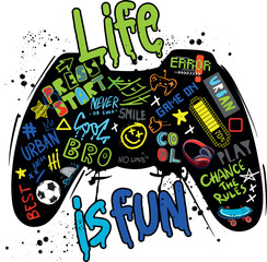 Typography gamer print with joystick. For boys graphic tees © SokolArtStudio