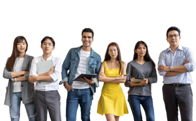 Portrait of Asian creative business team. Hipster Creative Startup Young business people in modern office. isolated white background, remove background