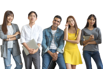 Portrait of Asian creative business team. Hipster Creative Startup Young business people in modern office. isolated white background, remove background