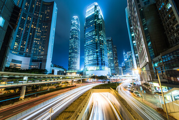 Fototapeta na wymiar Hong Kong IFC central night view with car light trail