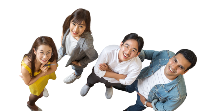 Top view portrait of Asian creative business team. Hipster Creative Startup Young business people in modern office. isolated white background, remove background - Powered by Adobe
