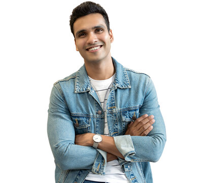 Portrait Young Asian Indian Business Man In Modern Office Looking At Camera Isolated White Background, Remove Background