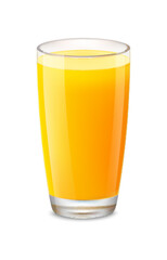 Realistic orange juice in a glass. Design element for food and beverages.