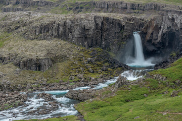 Waterfall in Iceland in summer