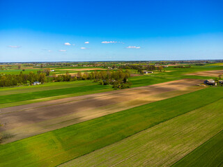 Aerial view of fields, Polish countryside.