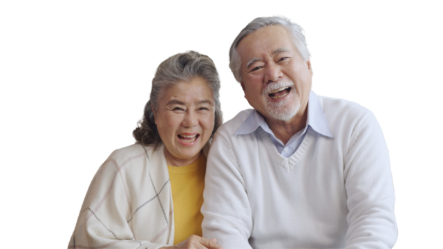 Asian senior couple smiling at the camera. Family mature couple portrait isolated white background, remove background