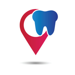 Tooth logo dental care with pin location vector illustration