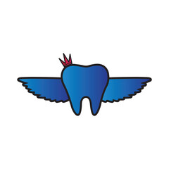 Tooth icon with crown and wings vector illustration