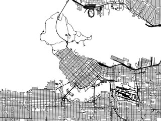 Vector road map of the city of  Vancouver center British Columbia in Canada on a white background.