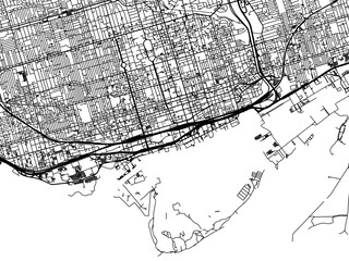 Vector road map of the city of  Toronto Center Ontario in Canada on a white background.