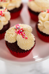 Red Velvet Cupcakes with White Chocolate Ganache Frosting
