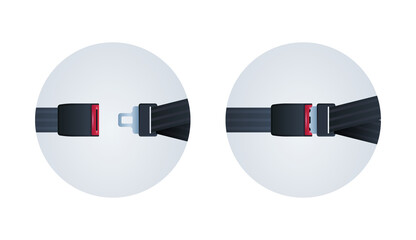 Safety belt and fasten your seat belt journey safety first concept flat illustration.