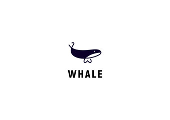 Fototapeta premium Template logo design solution with minimalist whale black and white image and lettering