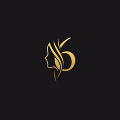 gold colored number 6 combined with female face indicating beauty use for salon, hair, business, logo, design, vector, company, branding, and more