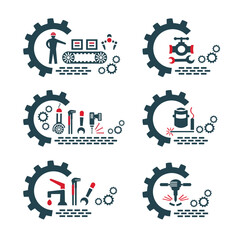 A set of vector logos of industry and construction.
