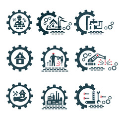 A set of vector logos of industry and construction.