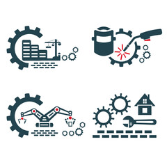 A set of vector logos of industry and construction.