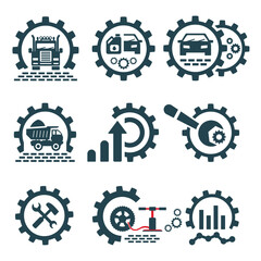 A set of vector logos of cars and graphics.