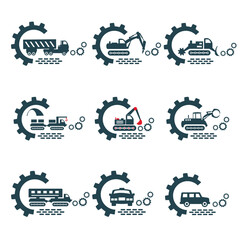 A set of vector logos of construction vehicles and car. © Pablozz
