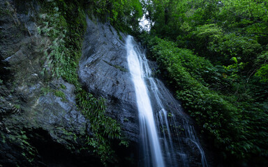 Rainbow waterfall is a tall waterfall in the dense jungle of Taiwan