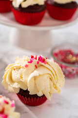Red Velvet Cupcakes with White Chocolate Ganache Frosting