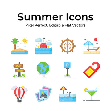 Transport yourself to a tropical paradise with this summer icons pack, featuring colorful cocktails and beach accessories