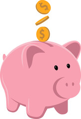 Piggy bank with coin vector illustration. Saving