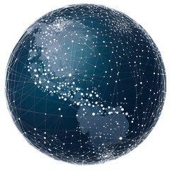 Modern Earth globe with network grid and particles connected isolated. Global Network connection. AI generative