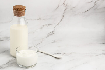 lactose free yogurt, kefir, fermented milk on a light background. Healthy, clean eating. Vegan or gluten free diet