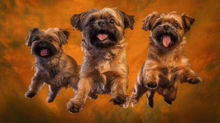 Jumping for Joy: Playful Brussels Griffon Dogs Jumping to Catch Treats in Mid-Air - Generative AI