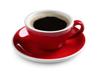 Obraz premium Red cup with aromatic coffee isolated on white