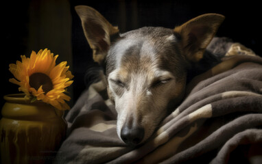 Obraz premium Blissful Serenity: Sleeping Dog in Spa Studio. Generative AI