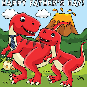 Happy Fathers Day T Rex Colored Cartoon 