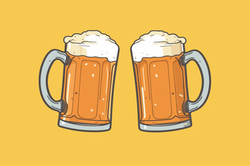 two glass of beer cheers on green background